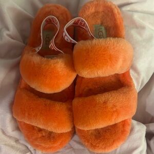 UGG Vibrant Orange Fluffy Slippers